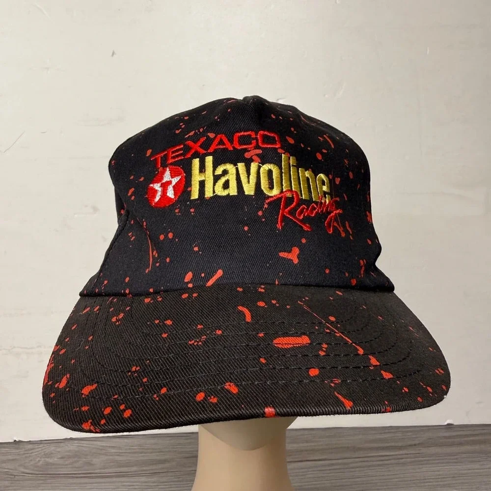 Vintage 1989 Texaco Havoline Racing Snapback Hat Black Paint Splatter USA OSFA
